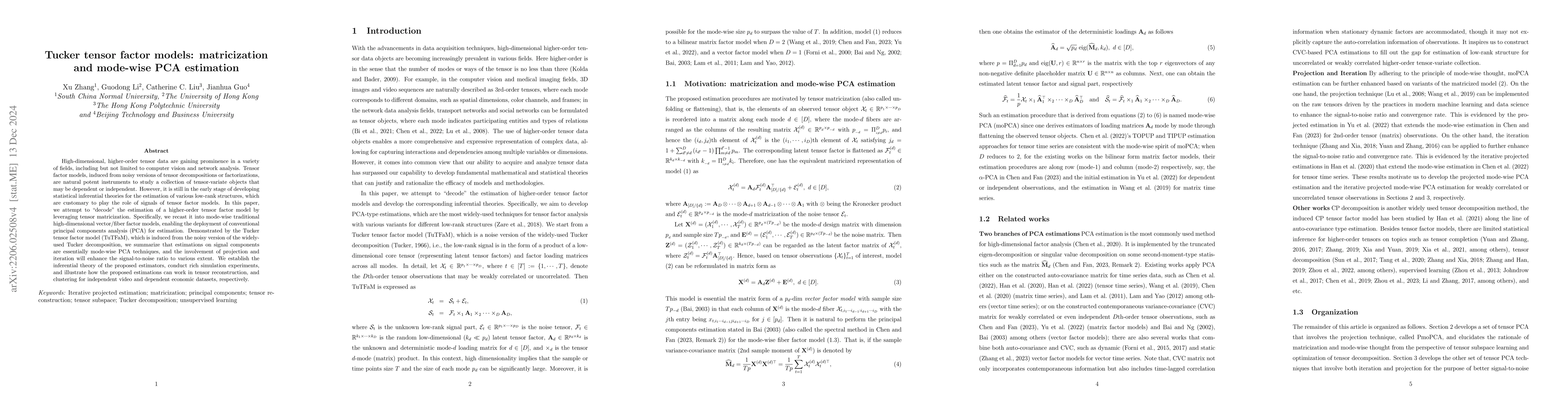 Thumbnail for Tucker tensor factor models: matricization and mode-wise PCA estimation