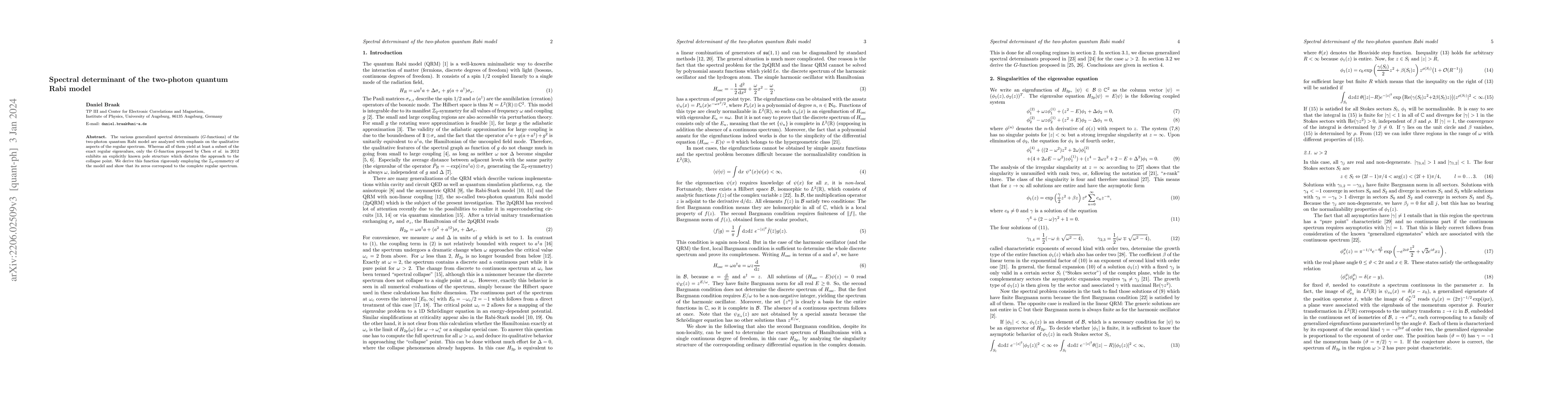 Thumbnail for Spectral determinant of the two-photon quantum Rabi model