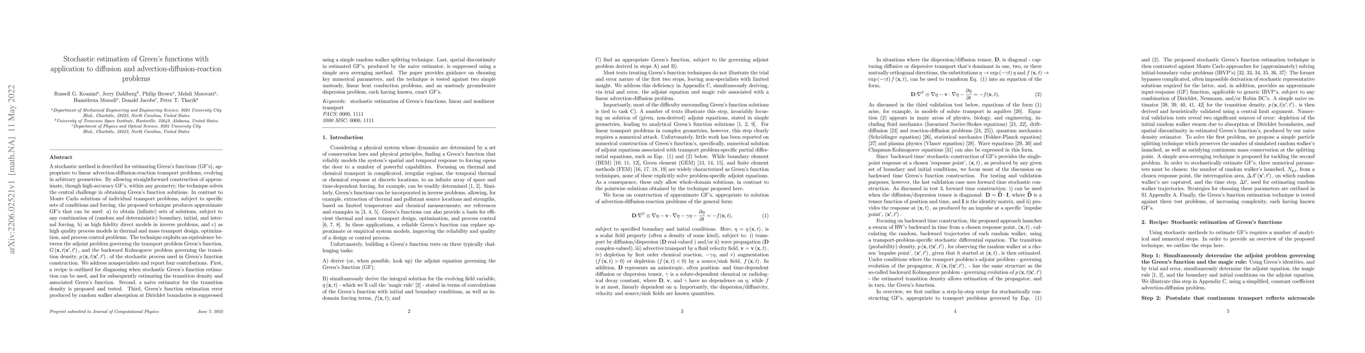 Thumbnail for Stochastic estimation of Green's functions with application to diffusion
  and advection-diffusion-reaction problems