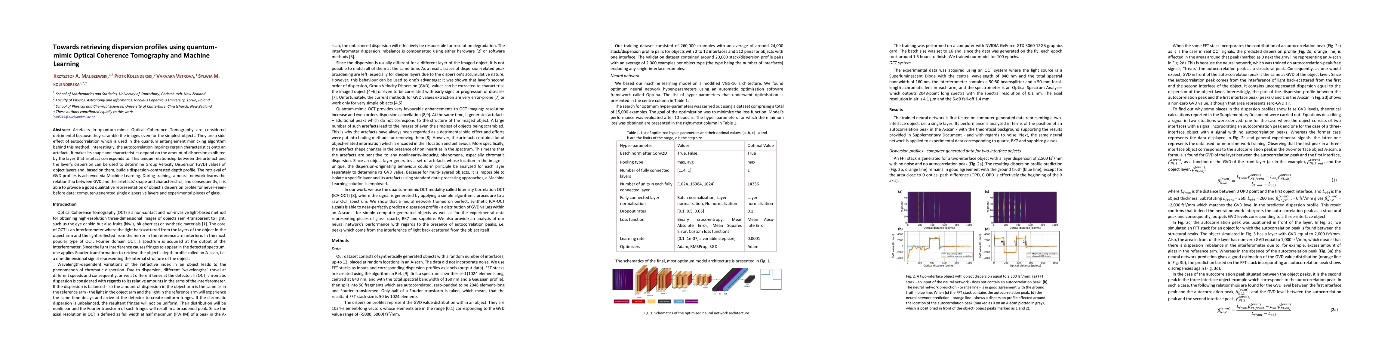 Thumbnail for Towards retrieving dispersion profiles using quantum-mimic Optical
  Coherence Tomography and Machine Learnin