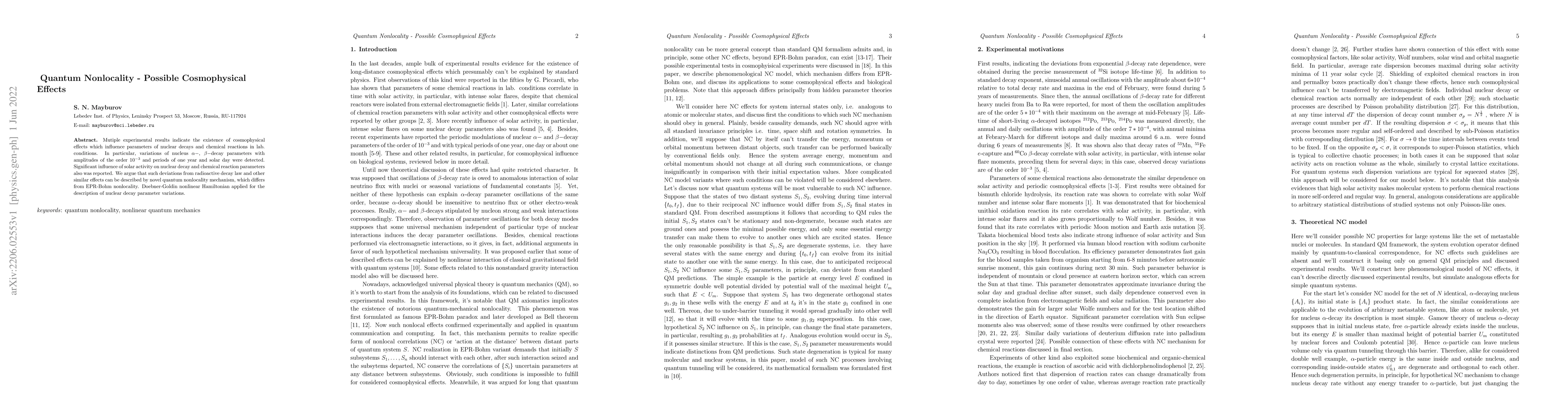 Thumbnail for Quantum Nonlocality -- Possible Cosmophysical Effects