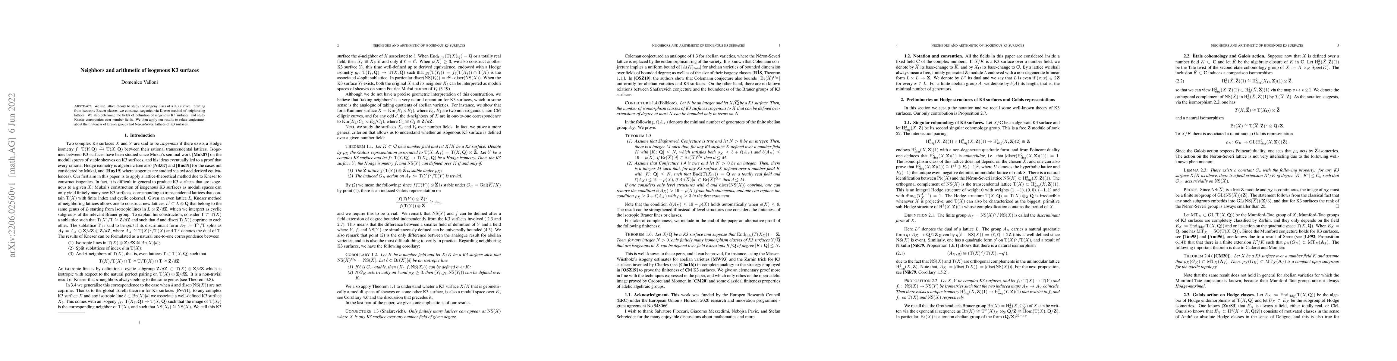 Thumbnail for Neighbors and arithmetic of isogenous K3 surfaces