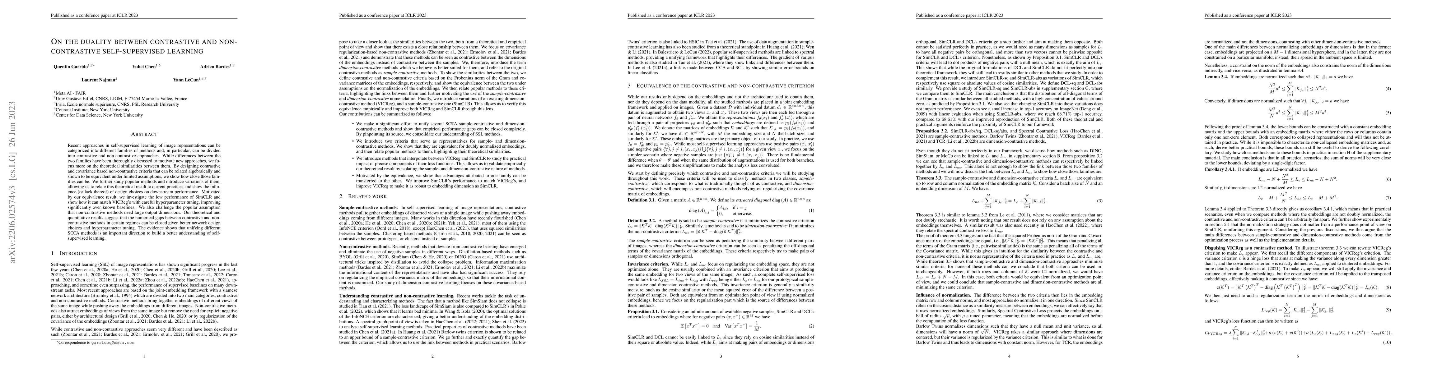 Thumbnail for On the duality between contrastive and non-contrastive self-supervised
  learning