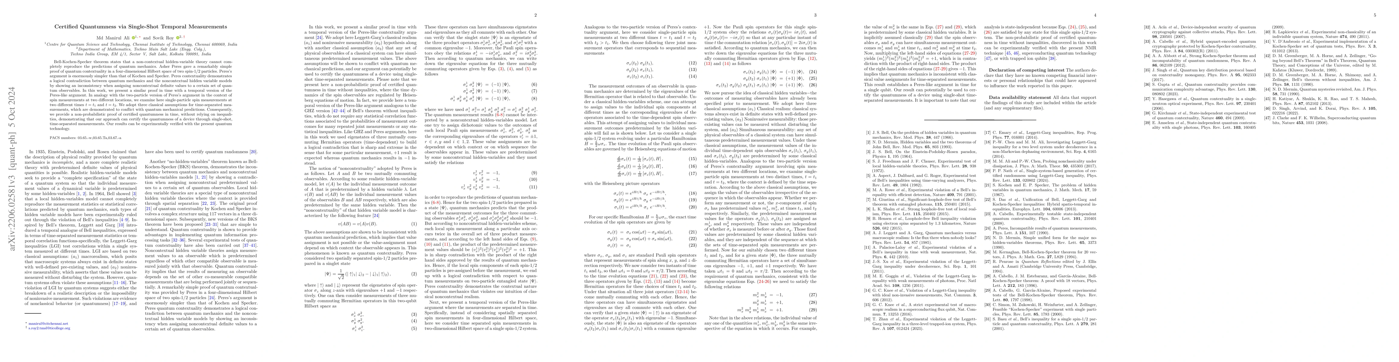 Thumbnail for Quantum Contextuality in Time without Inequality