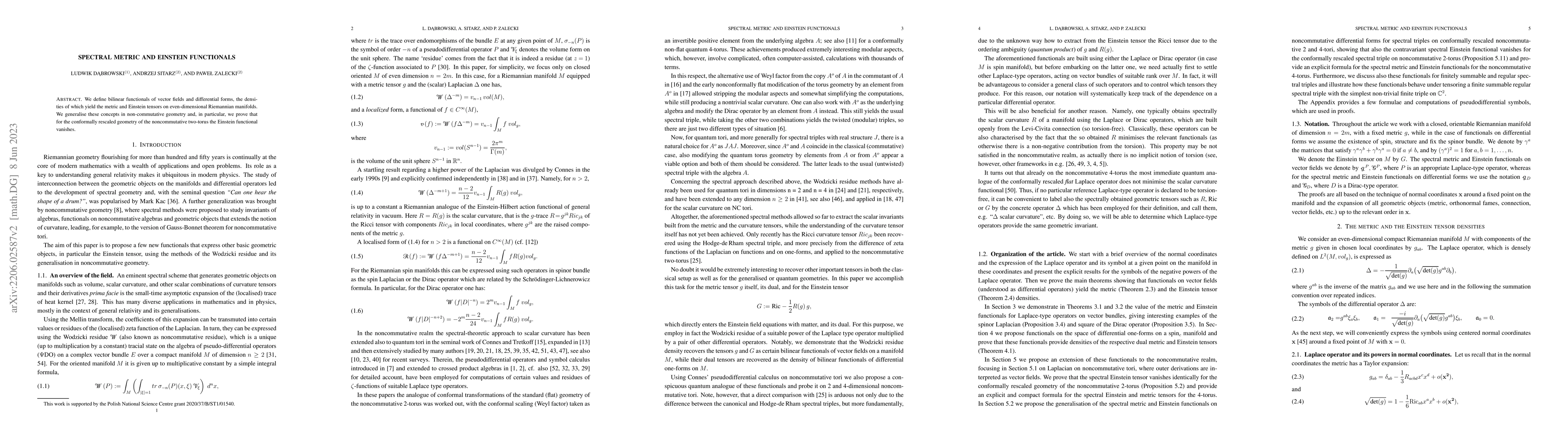 Thumbnail for Spectral Metric and Einstein Functionals