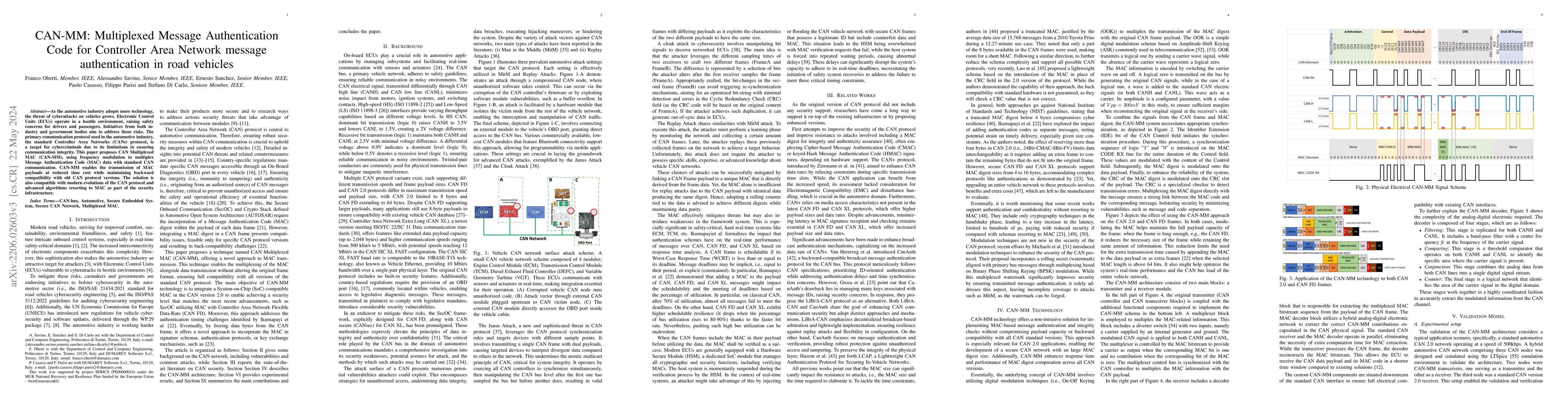 Thumbnail for CAN-MM: Multiplexed Message Authentication Code for Controller Area
  Network message authentication in road vehicles
