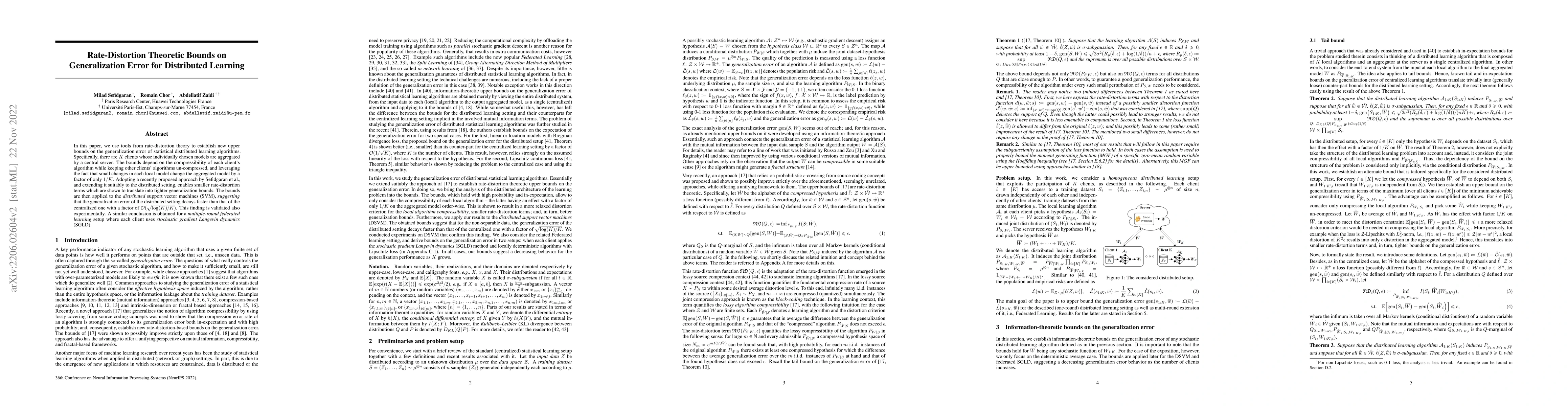 Thumbnail for Rate-Distortion Theoretic Bounds on Generalization Error for Distributed
  Learning