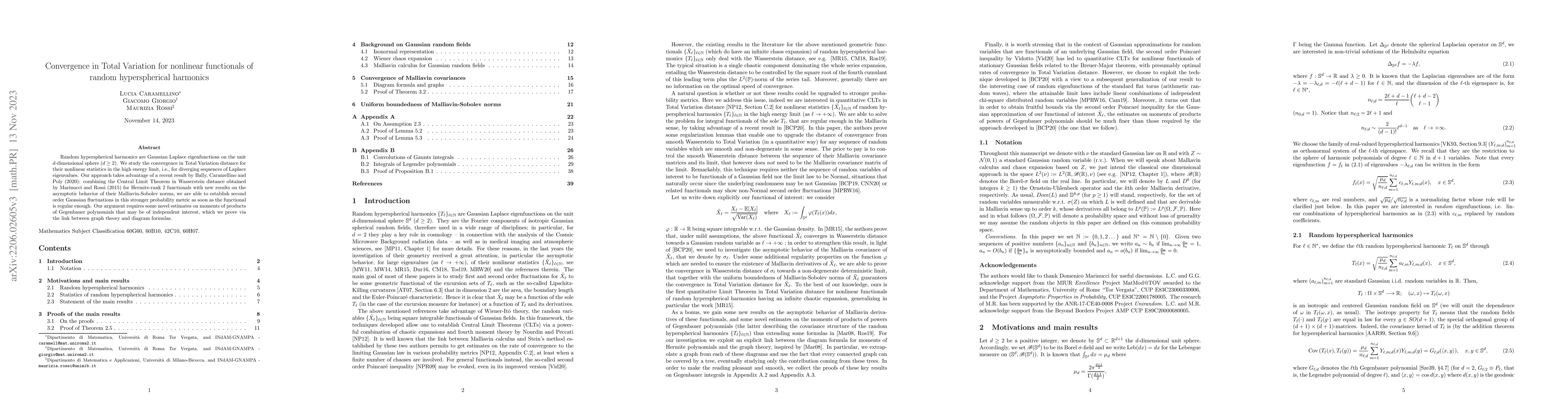 Thumbnail for Convergence in Total Variation for nonlinear functionals of random
  hyperspherical harmonics