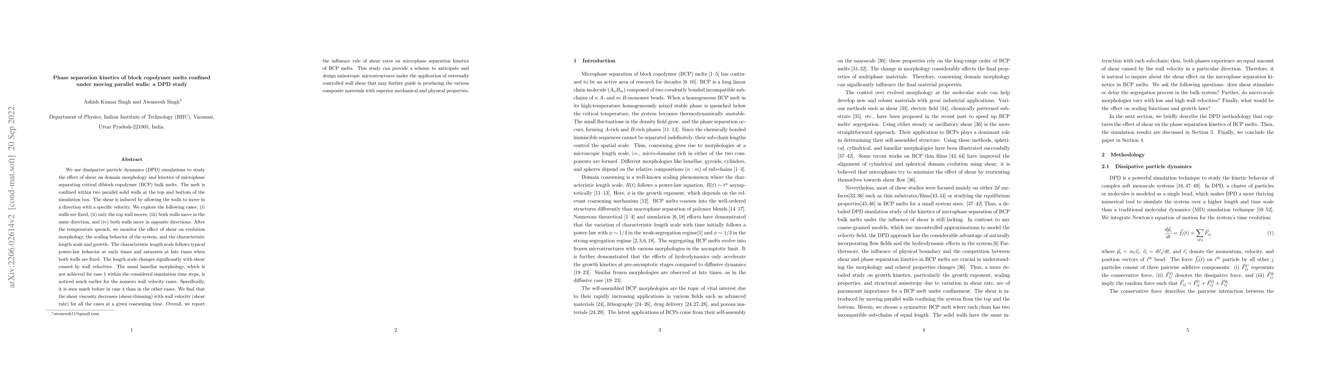 Thumbnail for Phase separation kinetics of block copolymer melts confined under moving
  parallel walls: a DPD study