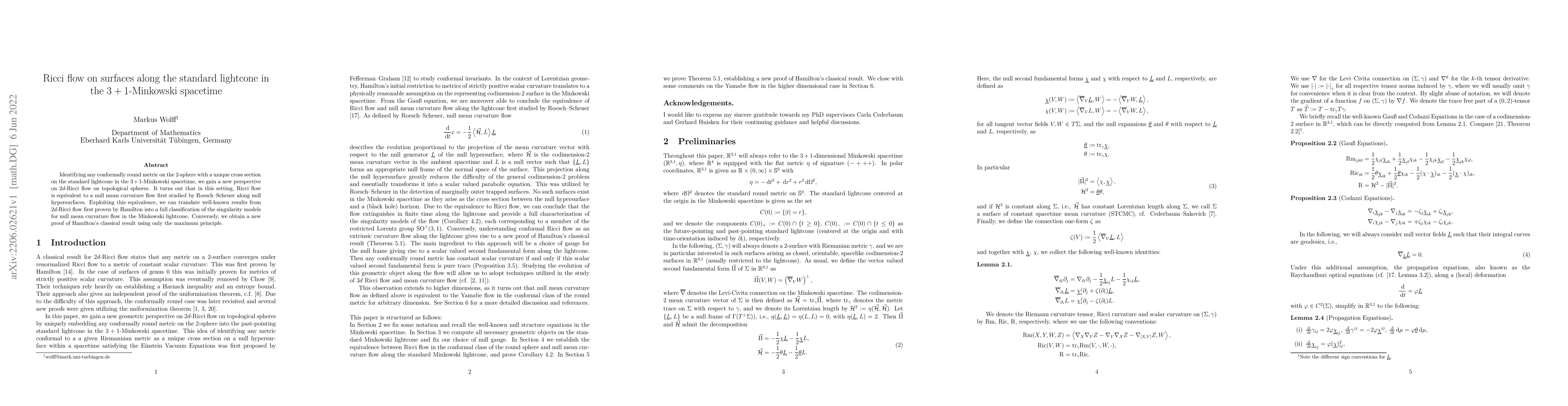 Thumbnail for Ricci flow on surfaces along the standard lightcone in the
  $3+1$-Minkowski spacetime