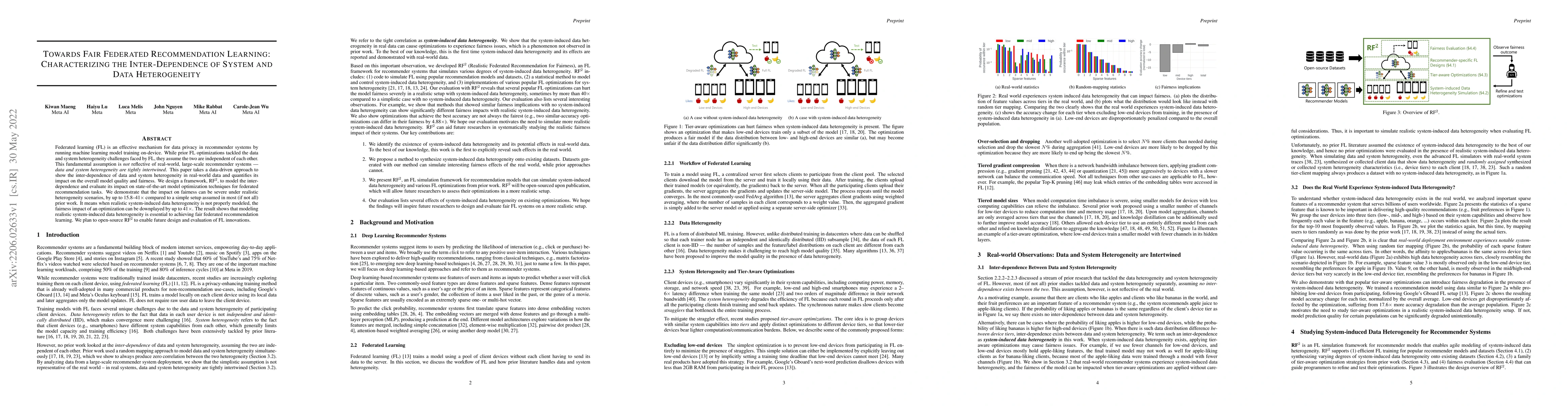 Thumbnail for Towards Fair Federated Recommendation Learning: Characterizing the
  Inter-Dependence of System and Data Heterogeneity
