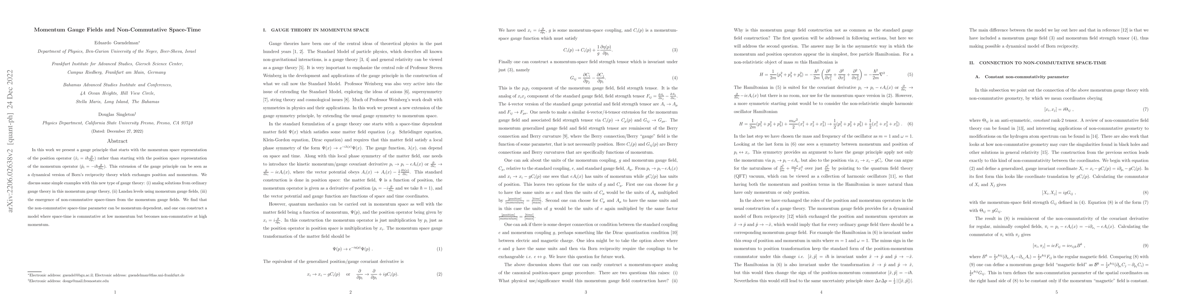 Thumbnail for Momentum Gauge Fields and Non-Commutative Space-Time
