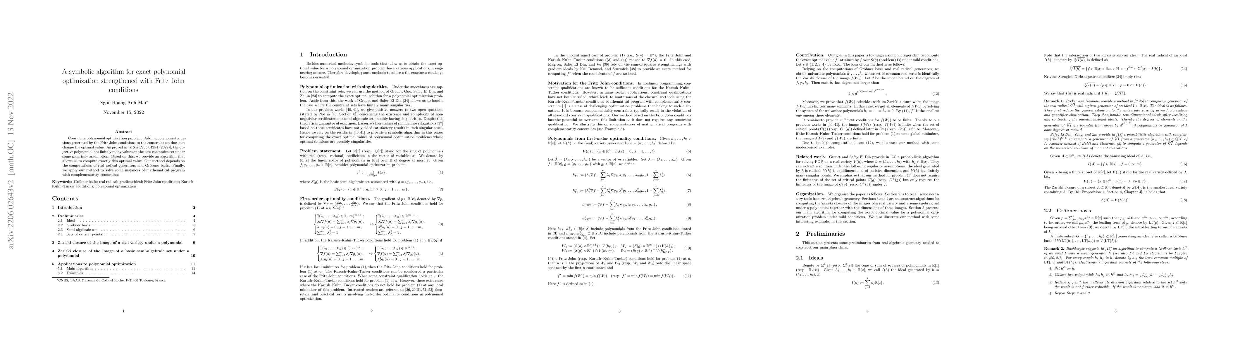 Thumbnail for A symbolic algorithm for exact polynomial optimization strengthened with
  Fritz John conditions