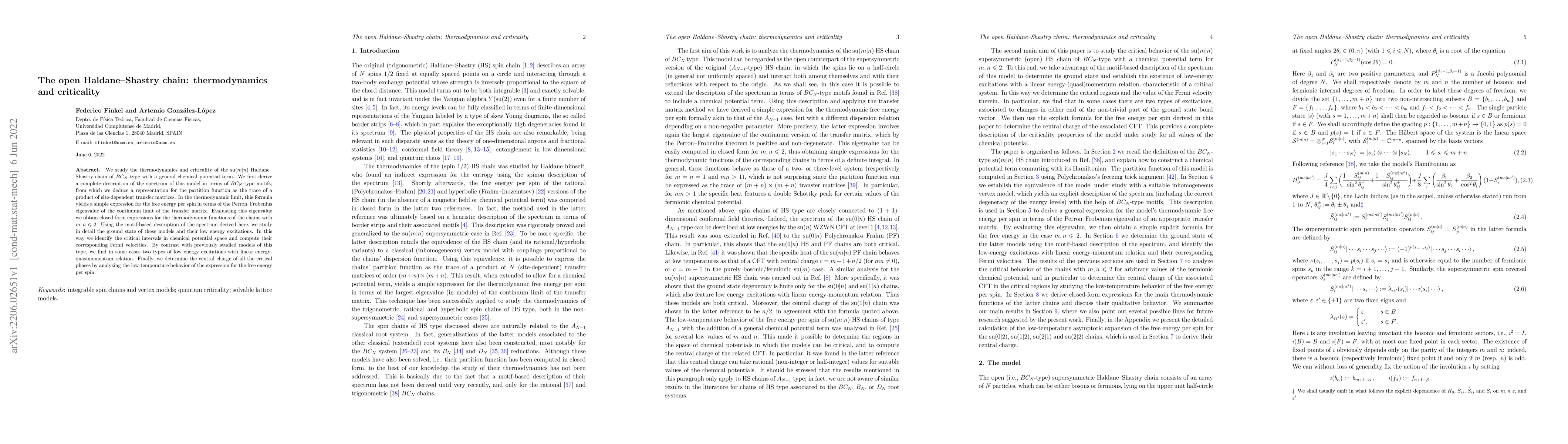 Thumbnail for The open Haldane-Shastry chain: thermodynamics and criticality