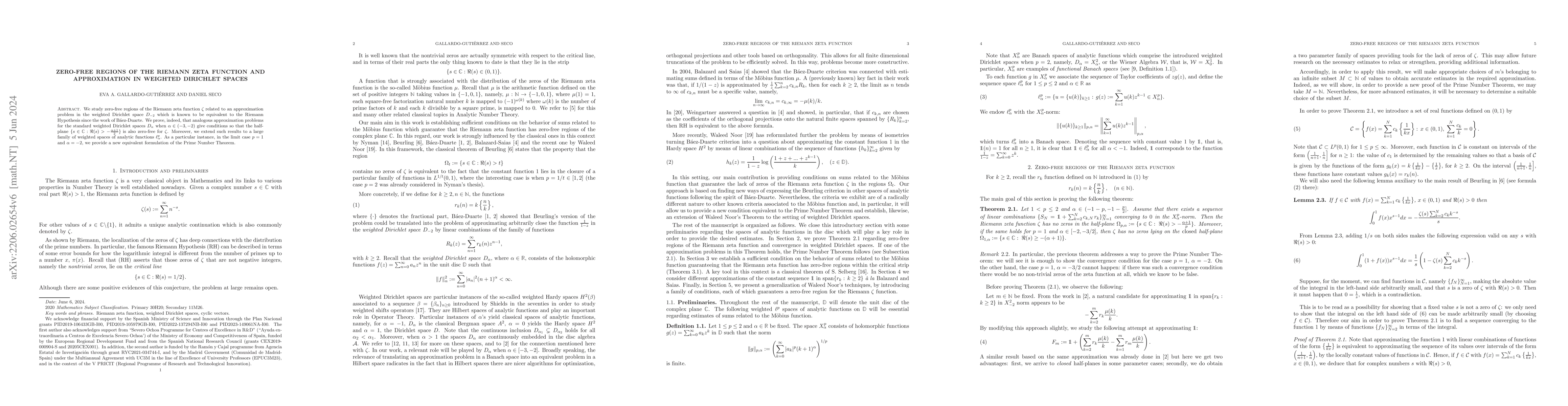 Thumbnail for Zero-free regions of the Riemann zeta function and approximation in
  weighted Dirichlet spaces
