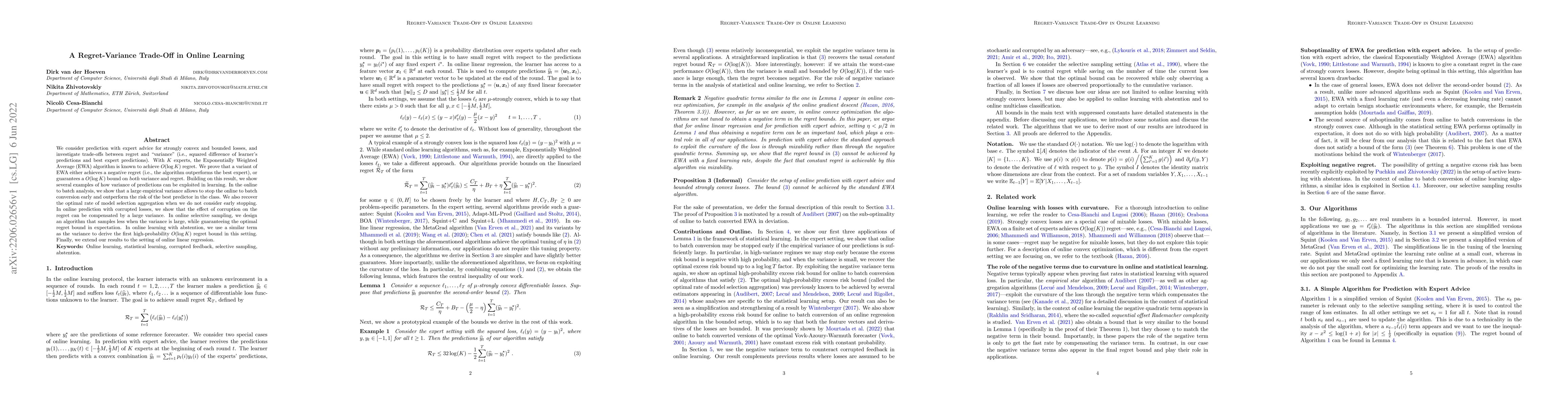 Thumbnail for A Regret-Variance Trade-Off in Online Learning