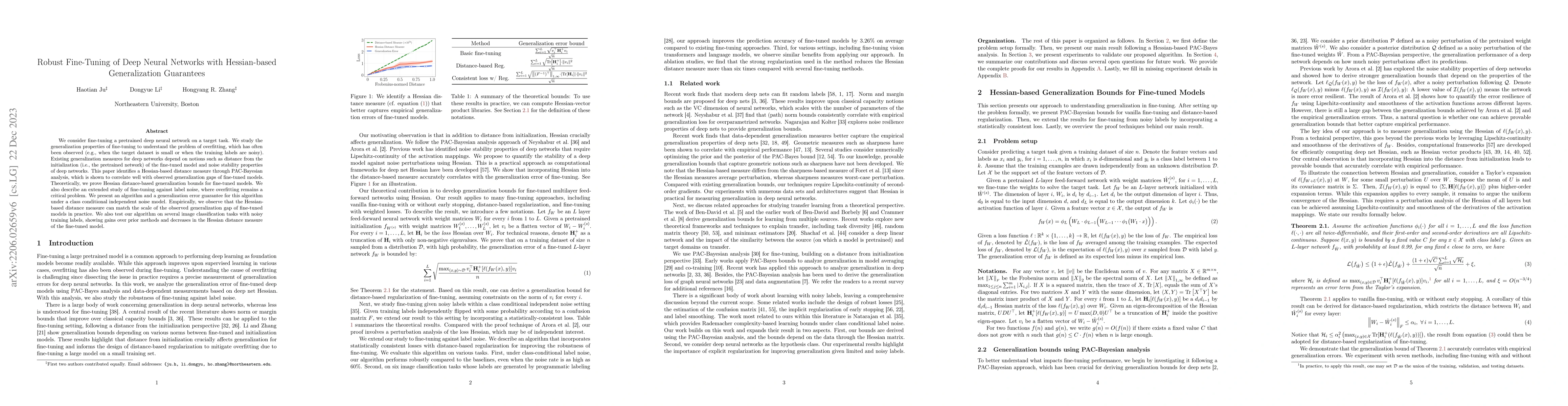 Thumbnail for Robust Fine-Tuning of Deep Neural Networks with Hessian-based
  Generalization Guarantees