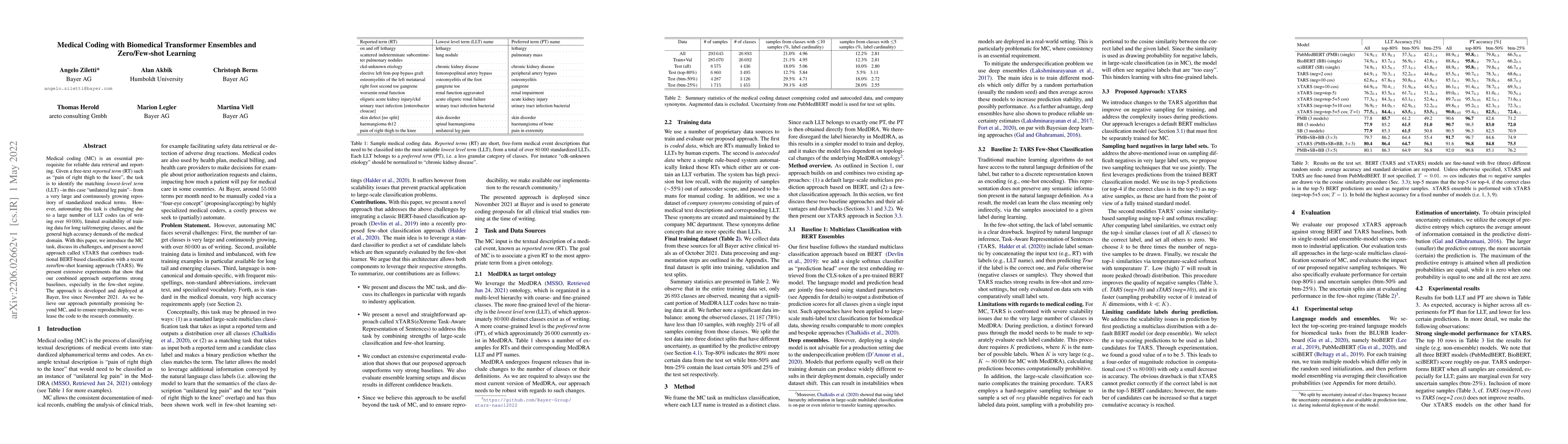Thumbnail for Medical Coding with Biomedical Transformer Ensembles and Zero/Few-shot
  Learning