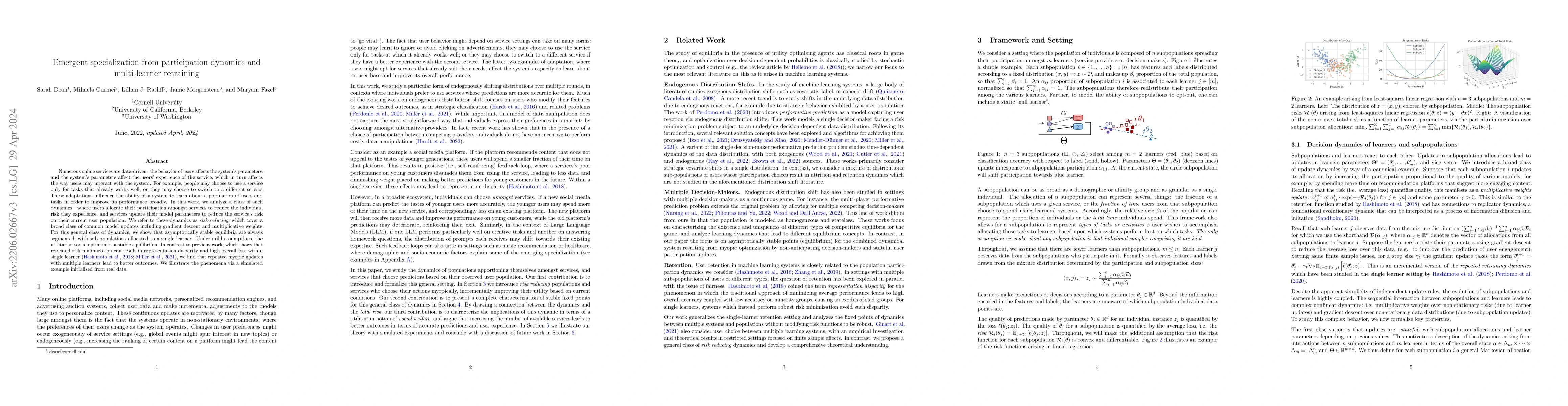 Thumbnail for Emergent specialization from participation dynamics and multi-learner
  retraining