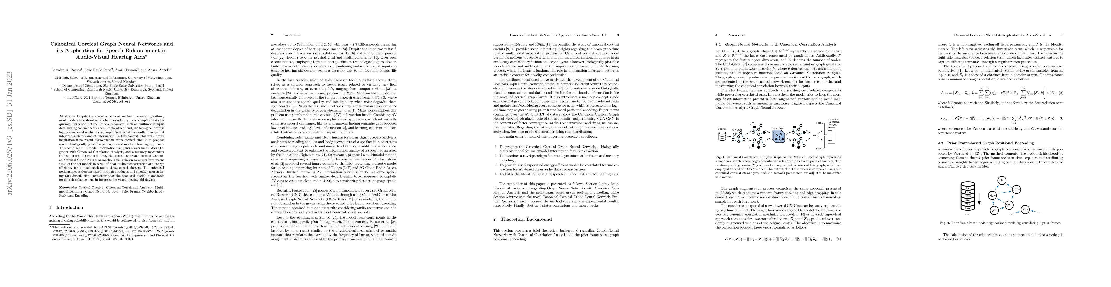 Thumbnail for Canonical Cortical Graph Neural Networks and its Application for Speech
  Enhancement in Audio-Visual Hearing Aids