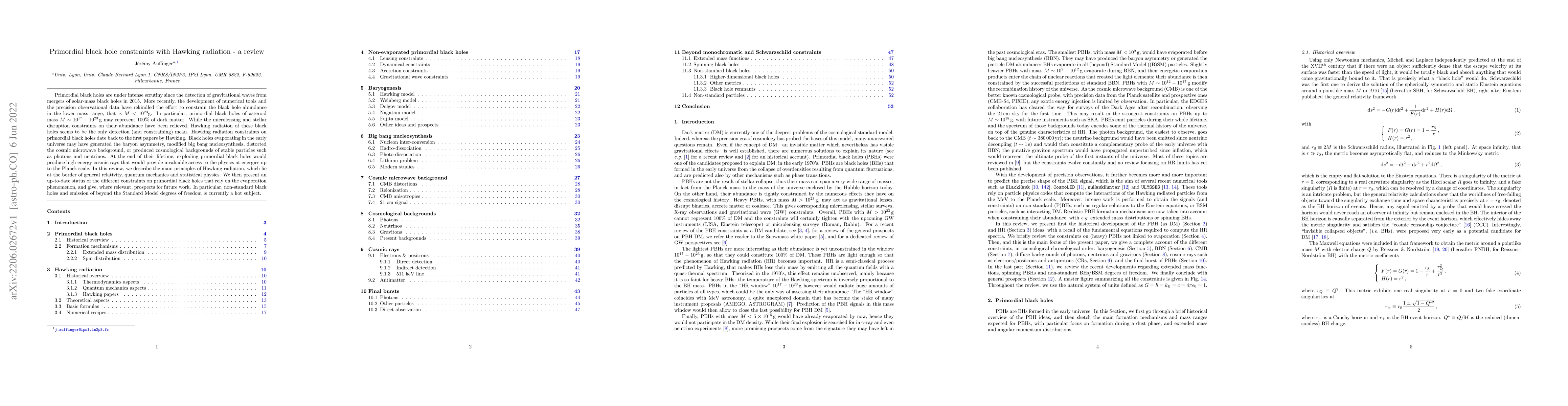 Thumbnail for Primordial black hole constraints with Hawking radiation -- a review