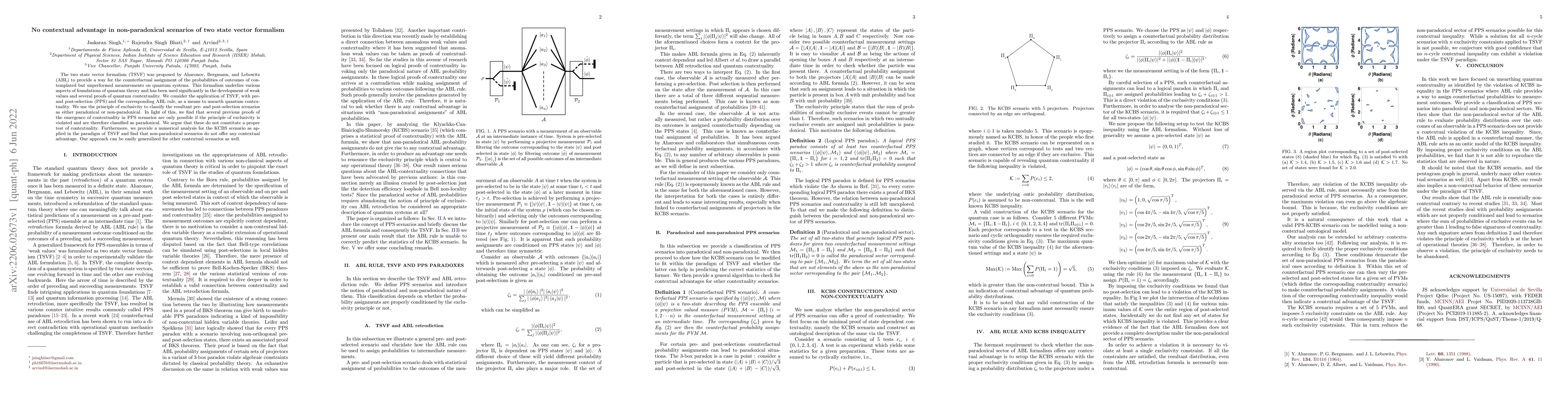 Thumbnail for No contextual advantage in non-paradoxical scenarios of two state vector
  formalism