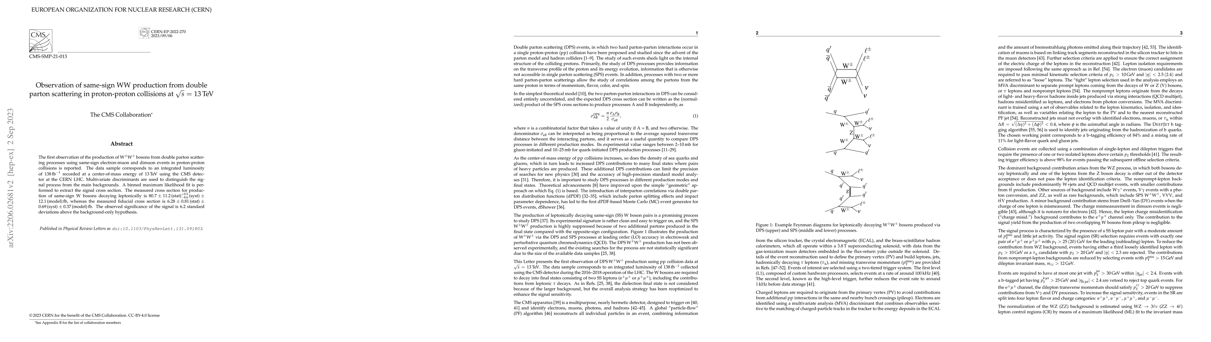 Thumbnail for Observation of same-sign WW production from double parton scattering in
  proton-proton collisions at $\sqrt{s}$ = 13 TeV