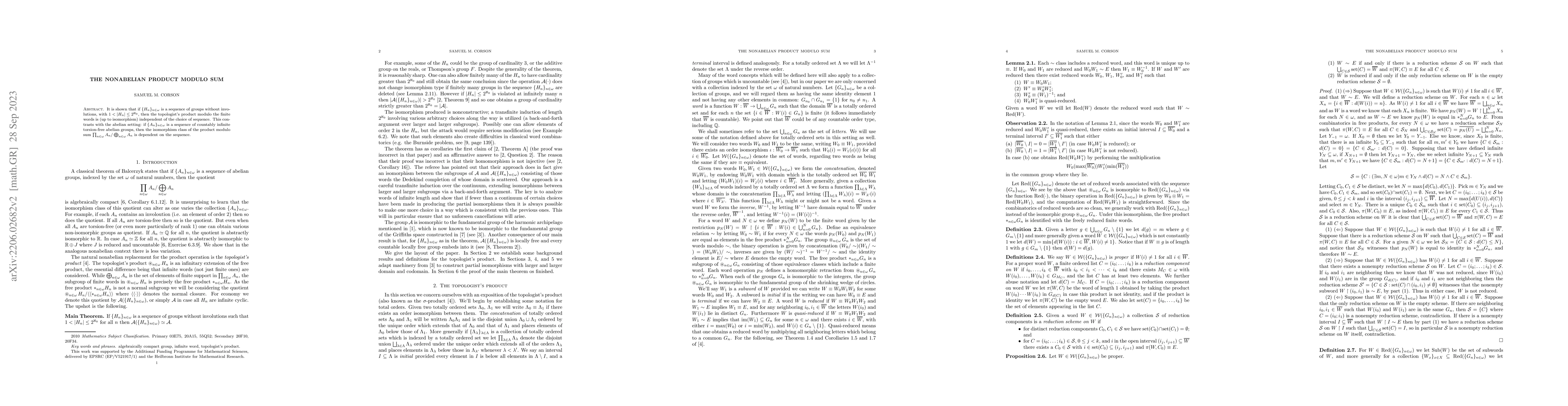 Thumbnail for The nonabelian product modulo sum