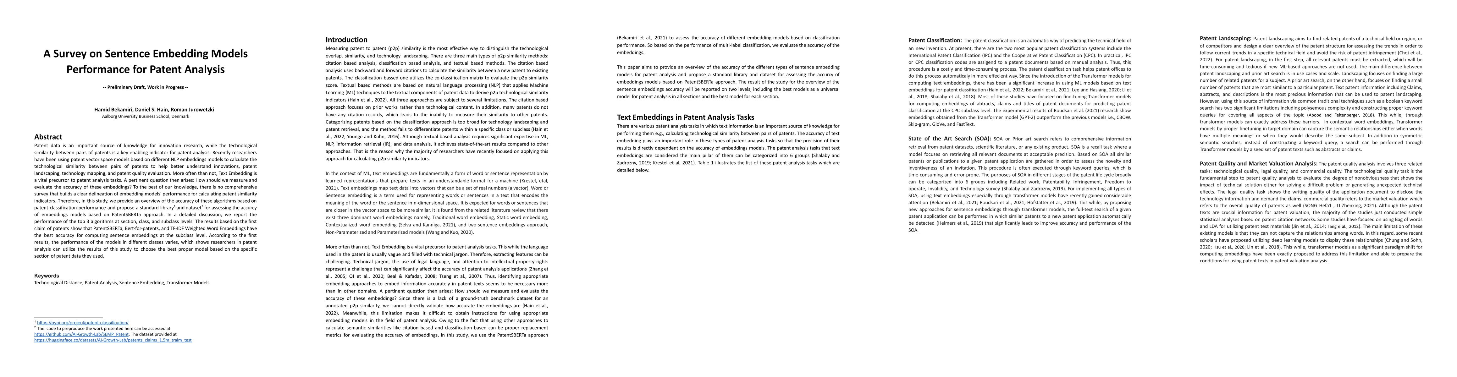 Thumbnail for A Survey on Sentence Embedding Models Performance for Patent Analysis