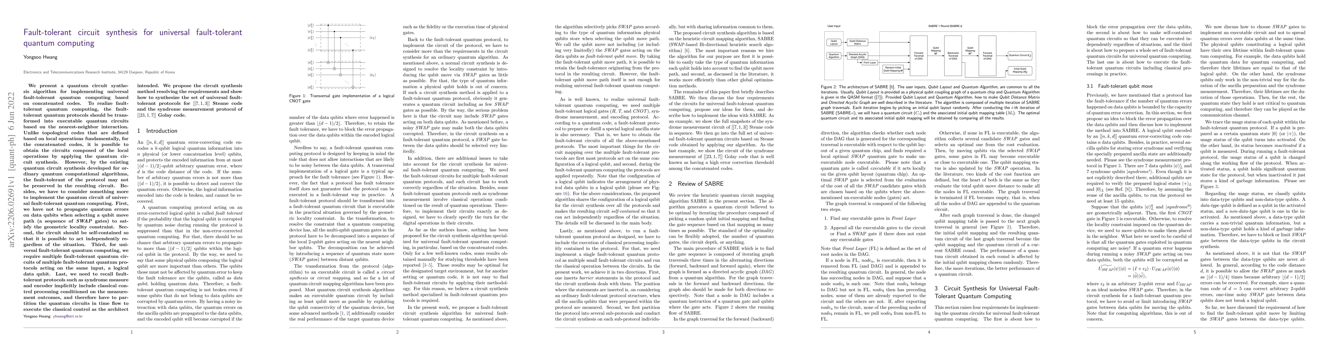 Thumbnail for Fault-tolerant circuit synthesis for universal fault-tolerant quantum
  computing