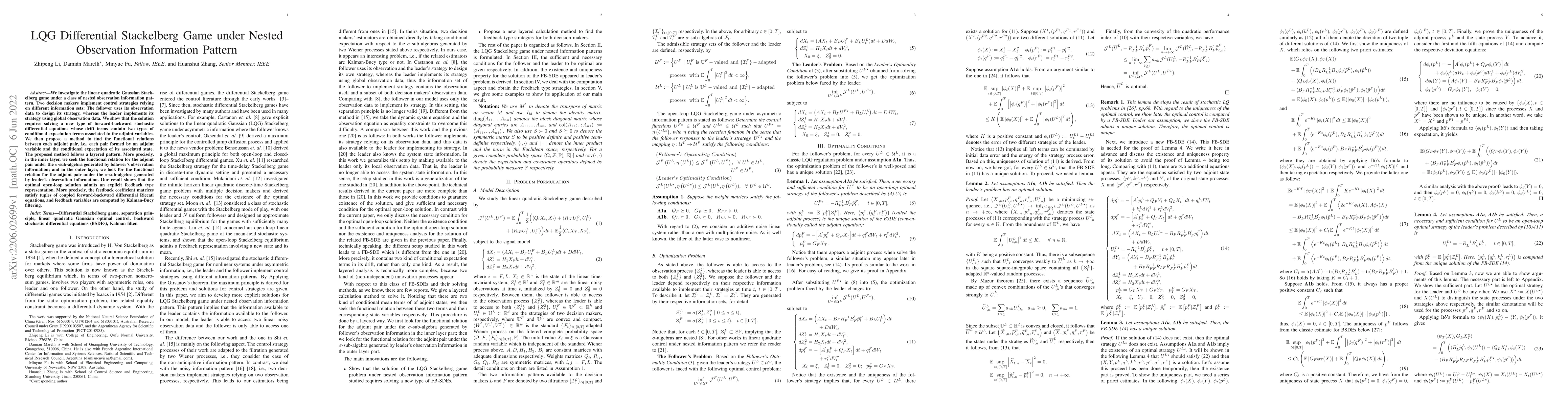 Thumbnail for LQG Differential Stackelberg Game under Nested Observation Information
  Pattern