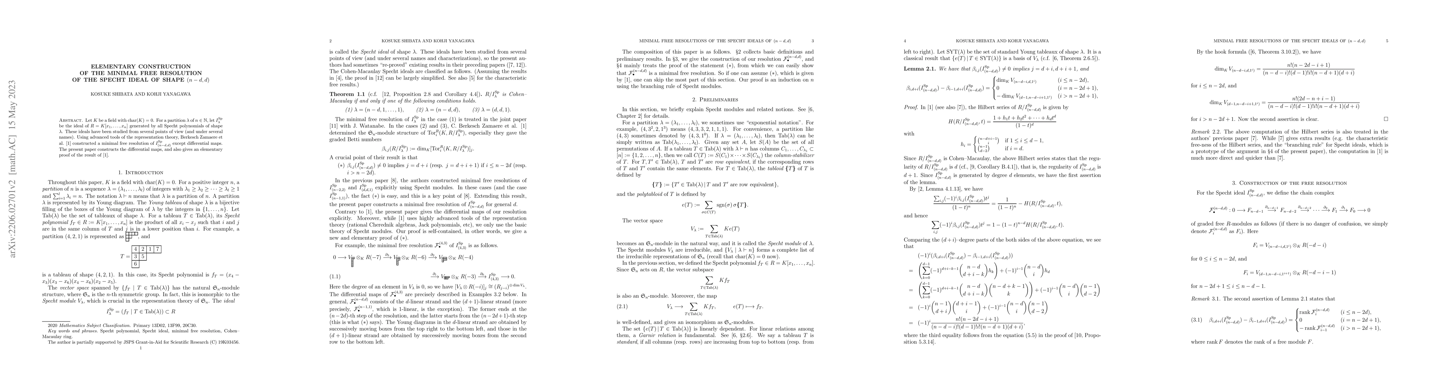 Thumbnail for Elementary construction of the minimal free resolution of the Specht
  ideal of shape $(n-d,d)$