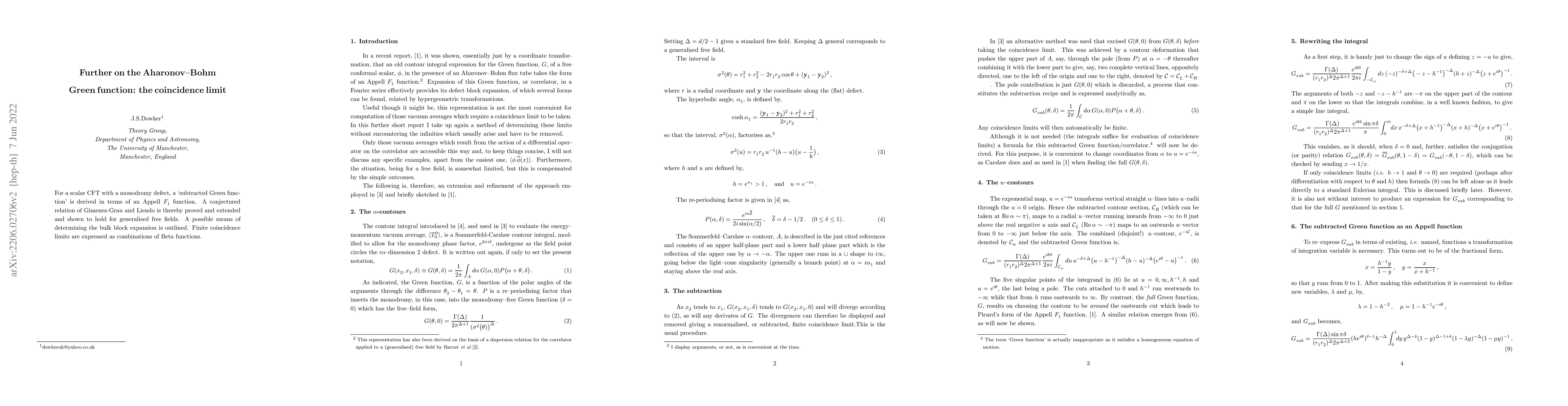 Thumbnail for Further on the Aharonov-Bohm Green function: the coincidence limit