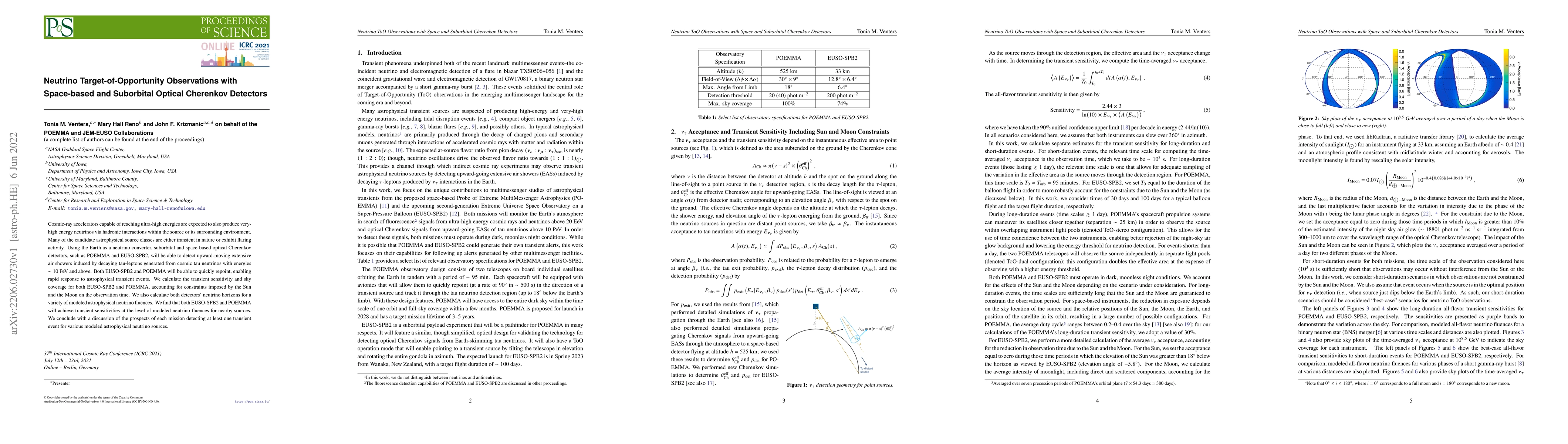 Thumbnail for Neutrino Target-of-Opportunity Observations with Space-based and
  Suborbital Optical Cherenkov Detectors