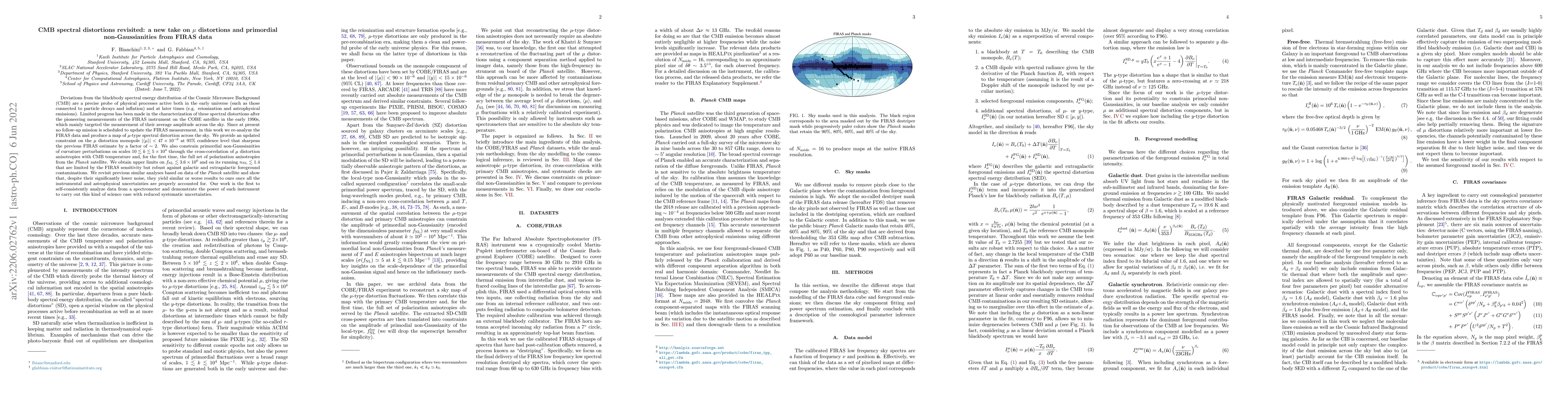Thumbnail for CMB spectral distortions revisited: a new take on $\mu$ distortions and
  primordial non-Gaussianities from FIRAS data