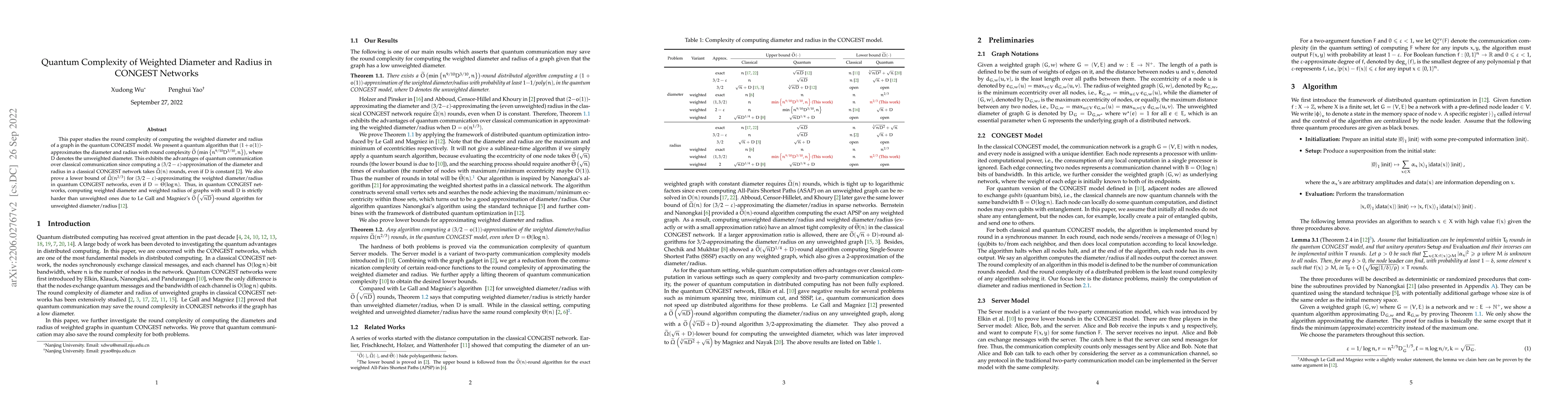Thumbnail for Quantum Complexity of Weighted Diameter and Radius in CONGEST Networks