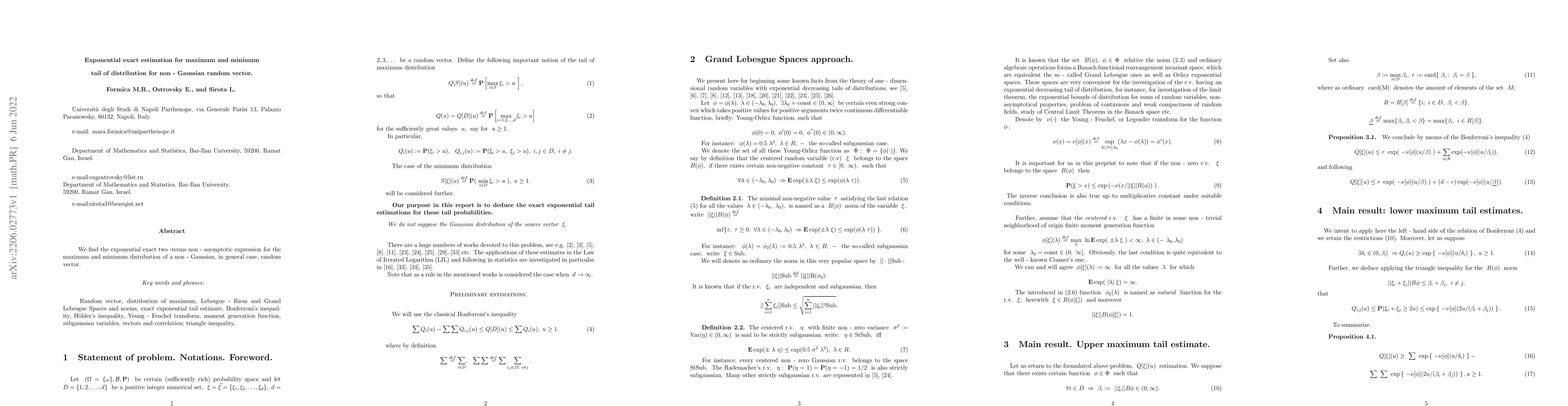 Thumbnail for Exponential exact estimation for maximum and minimum tail of
  distribution for non-Gaussian random vector