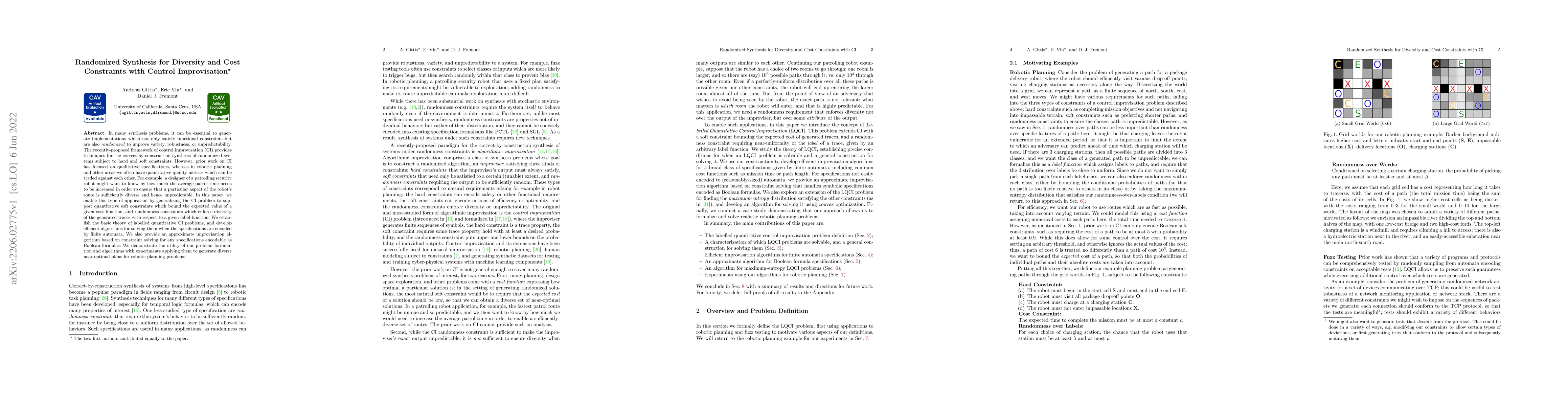 Thumbnail for Randomized Synthesis for Diversity and Cost Constraints with Control
  Improvisation