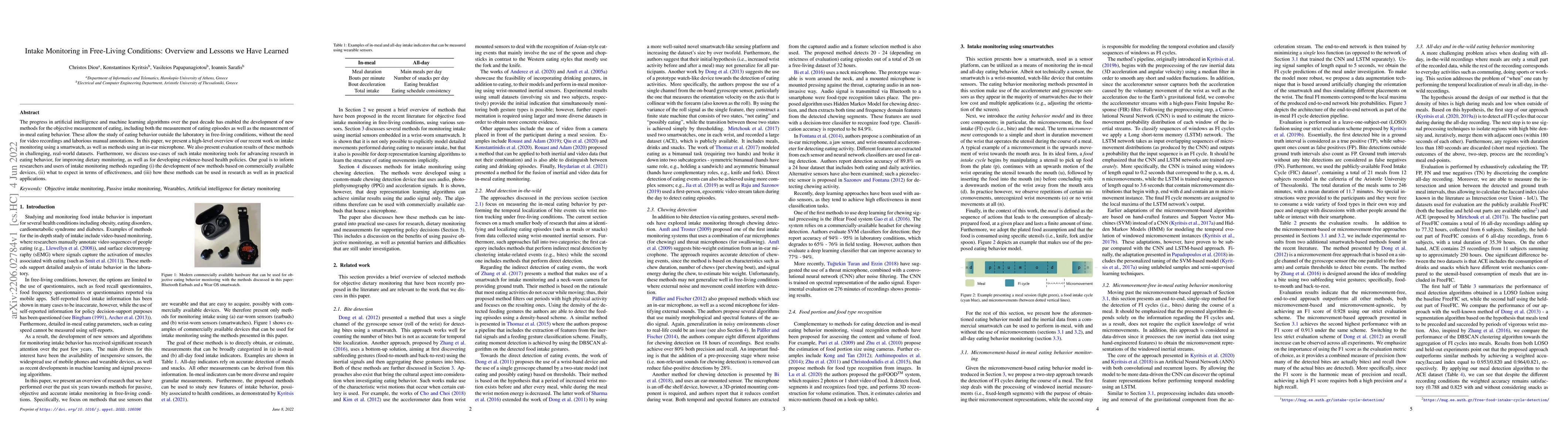 Thumbnail for Intake Monitoring in Free-Living Conditions: Overview and Lessons we
  Have Learned