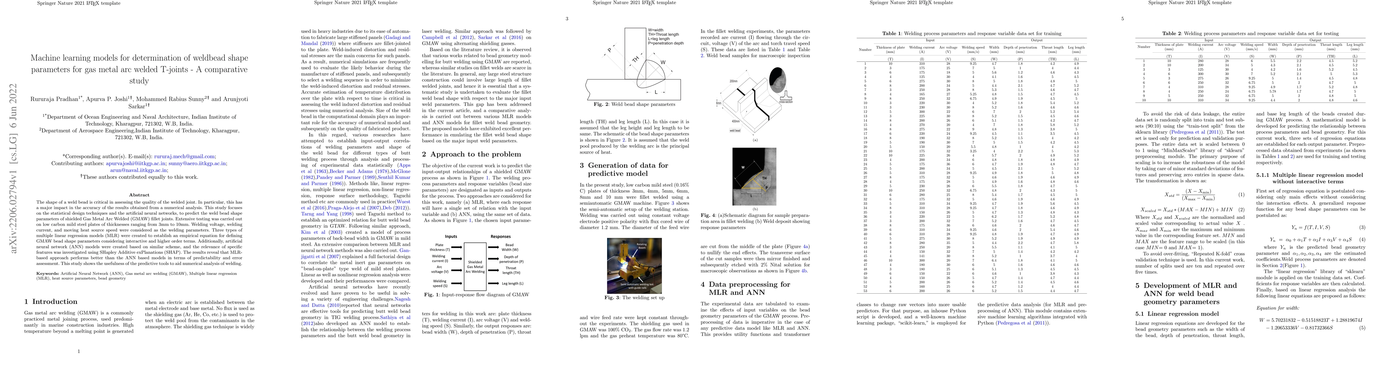 Thumbnail for Machine learning models for determination of weldbead shape parameters
  for gas metal arc welded T-joints -- A comparative study