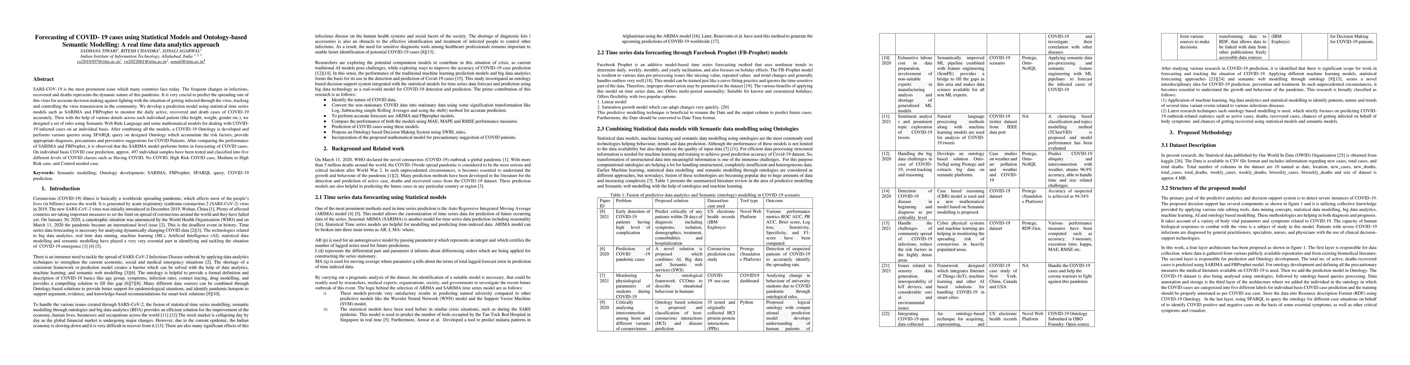 Thumbnail for Forecasting COVID- 19 cases using Statistical Models and Ontology-based
  Semantic Modelling: A real time data analytics approach