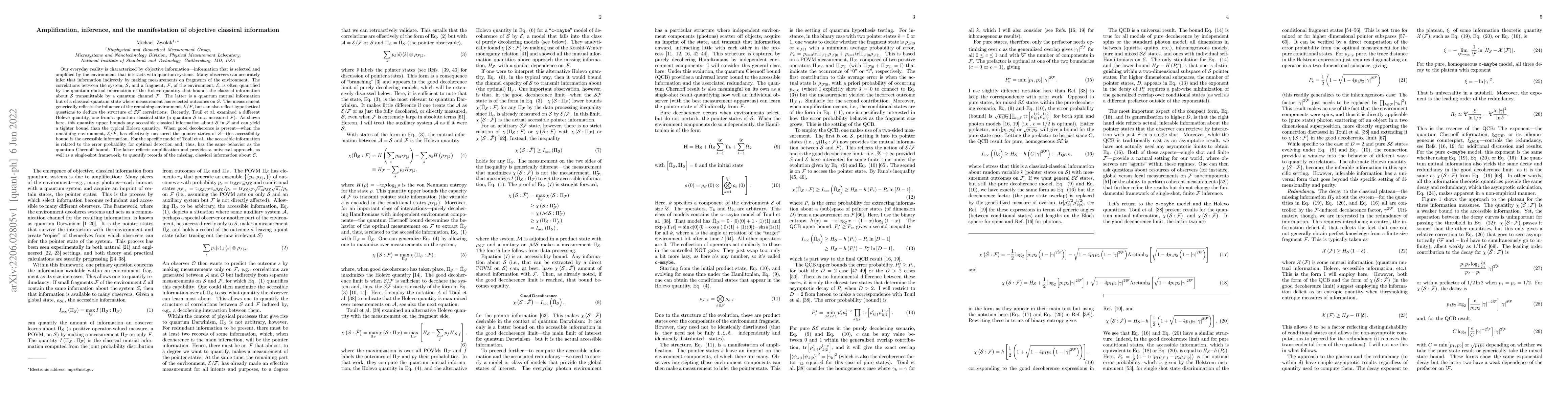 Thumbnail for Amplification, inference, and the manifestation of objective classical
  information