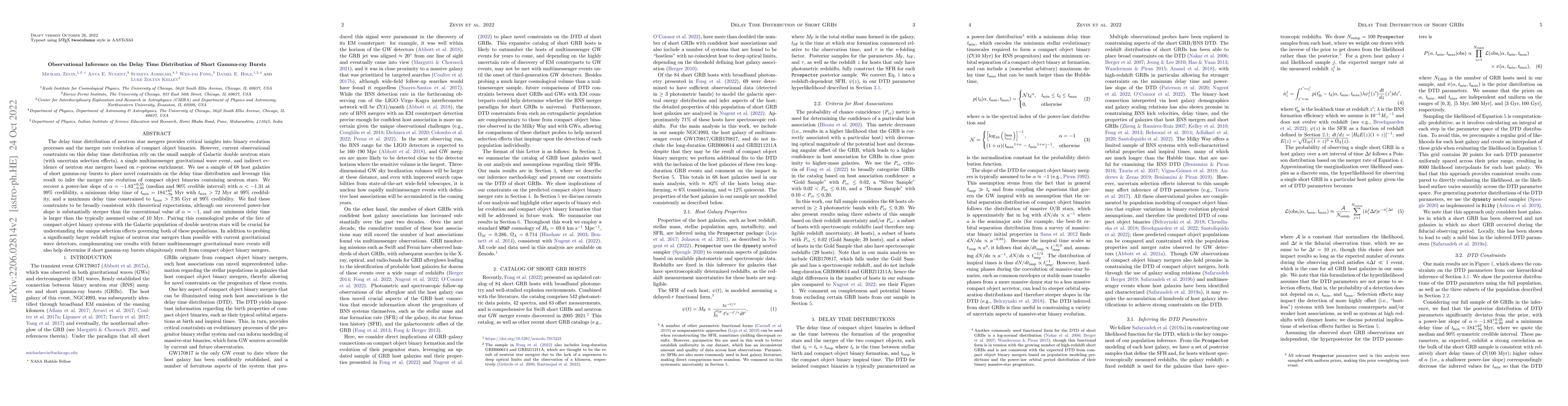 Thumbnail for Observational Inference on the Delay Time Distribution of Short
  Gamma-ray Bursts