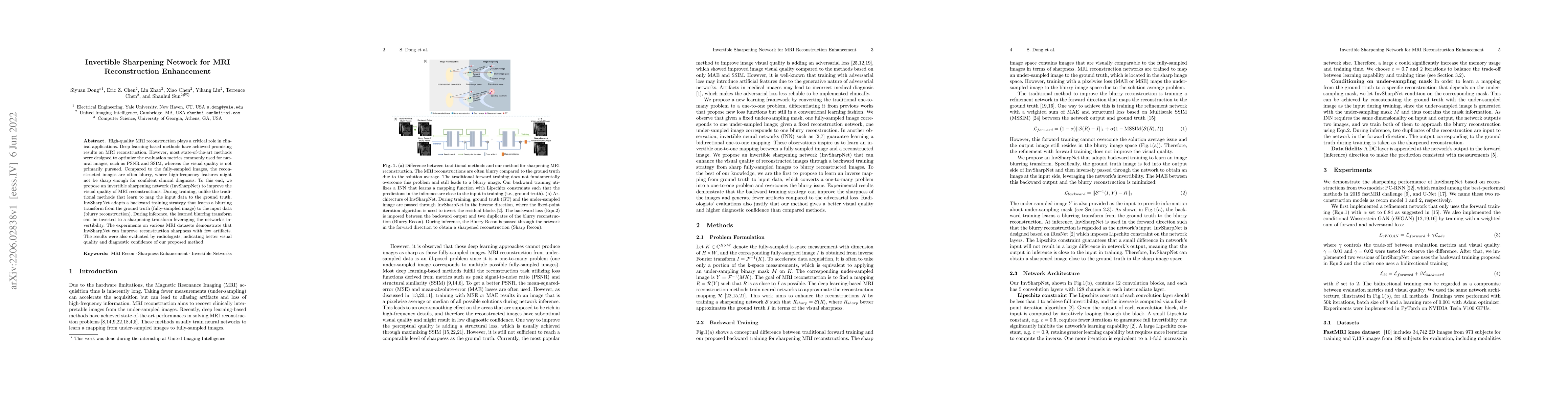 Thumbnail for Invertible Sharpening Network for MRI Reconstruction Enhancement