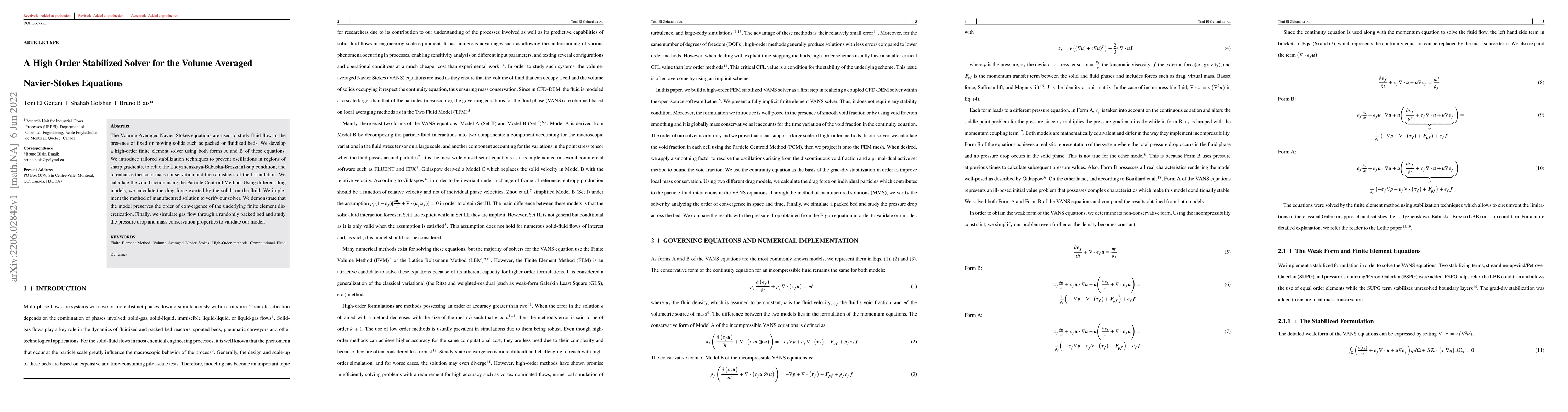 Thumbnail for A High Order Stabilized Solver for the Volume Averaged Navier-Stokes
  Equations