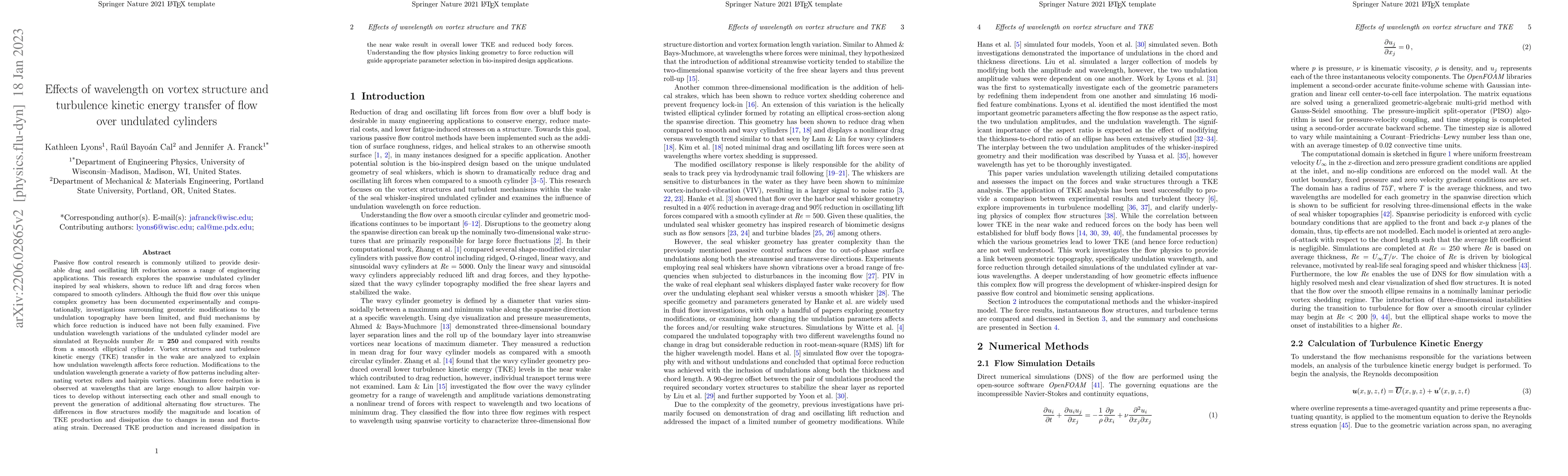 Thumbnail for Effects of wavelength on vortex structure and turbulence kinetic energy
  transfer of flow over undulated cylinders