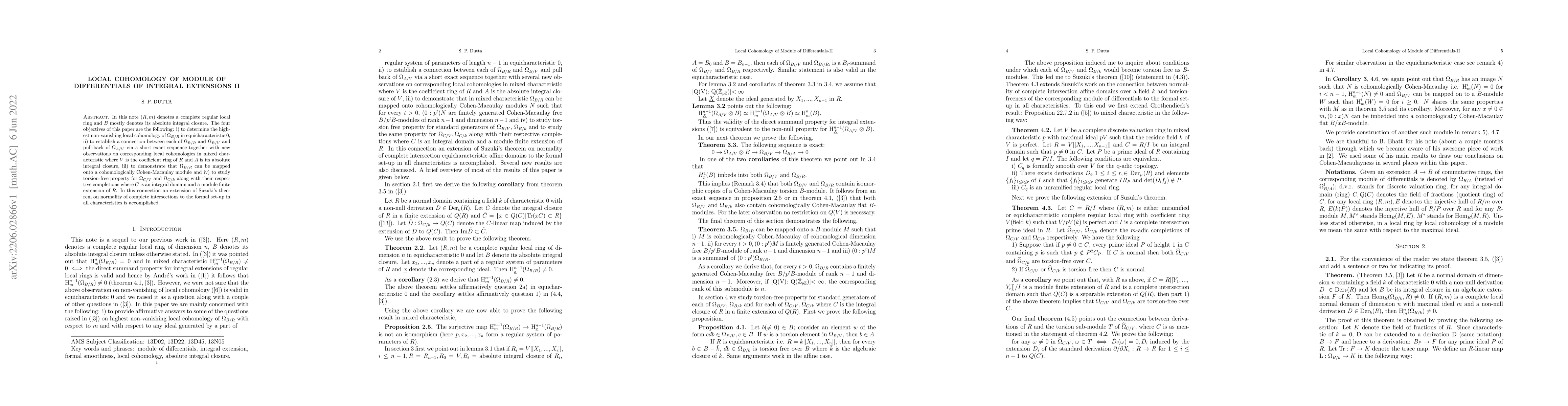 Thumbnail for Local Cohomology of Module of Differentials of Integral Extensions II