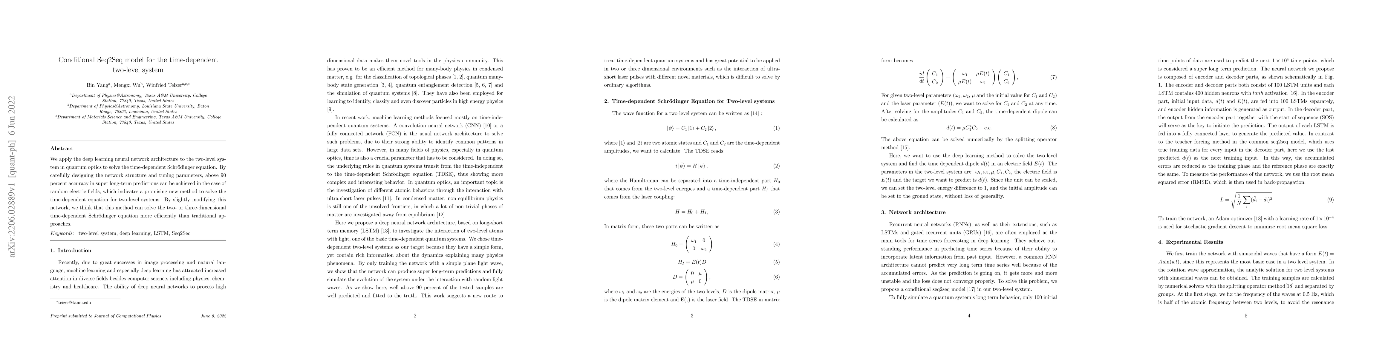 Thumbnail for Conditional Seq2Seq model for the time-dependent two-level system