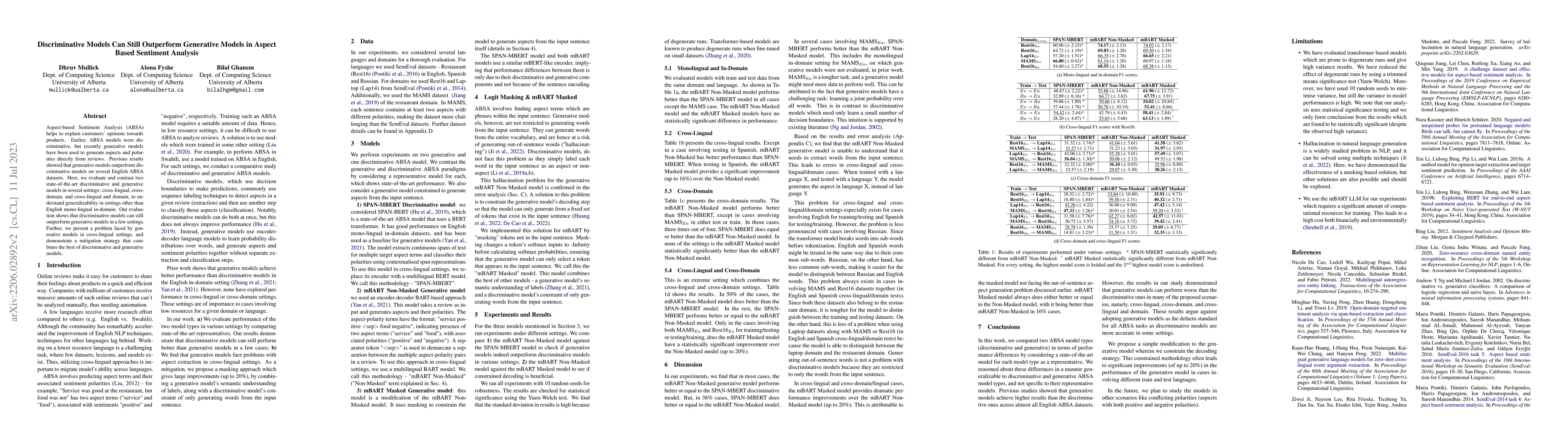 Thumbnail for Discriminative Models Can Still Outperform Generative Models in Aspect
  Based Sentiment Analysis