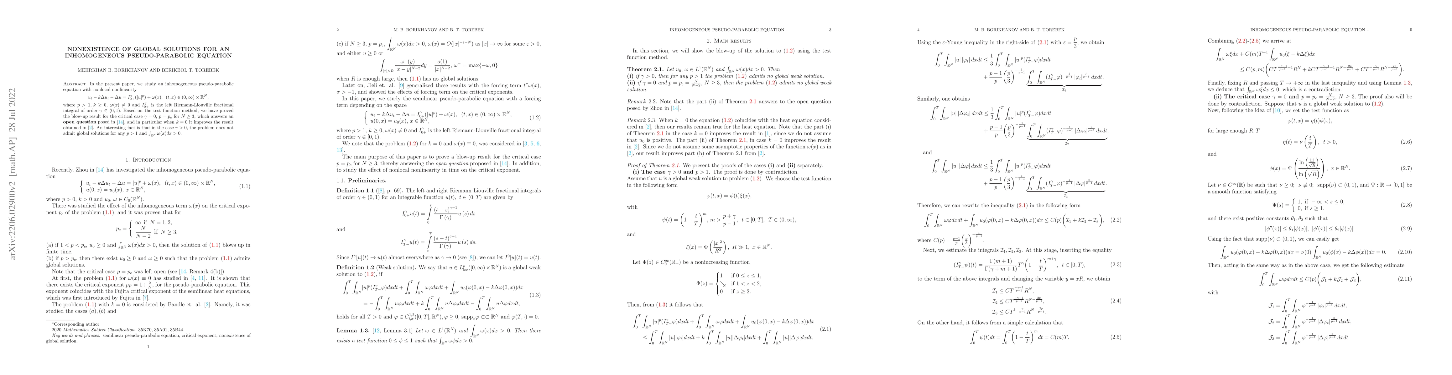 Thumbnail for Nonexistence of global solutions for an inhomogeneous pseudo-parabolic
  equation